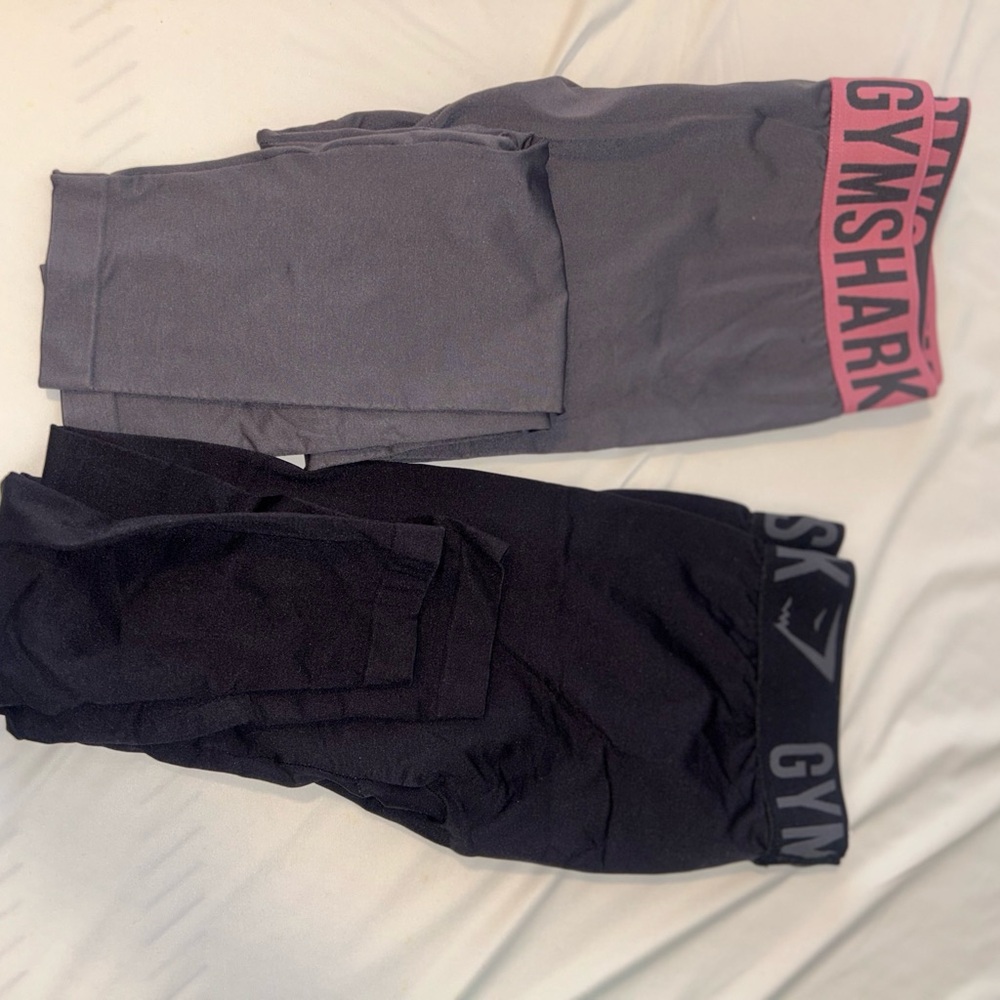 2 pair Gymshark Women's Leggings - Gray and Black with Pink Waistband plus 1